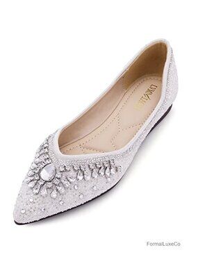 Rhinestone Sequin Pointed Toe Dressy Flats Women Wedding Shoes Comfortable